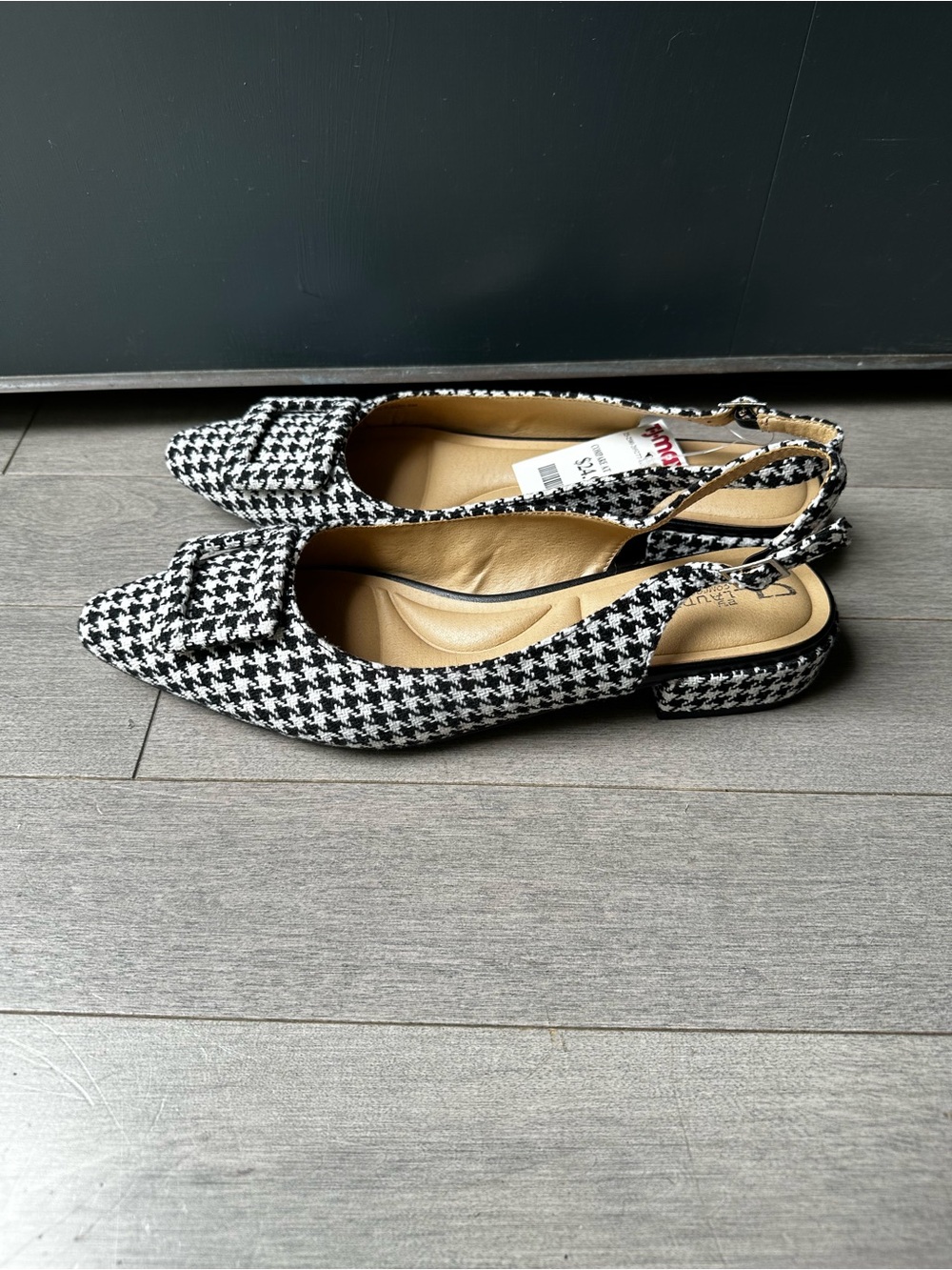 Women’s CL LAUNDRY Black White Houndstooth Slingback Bow Pointed Toe Flats 9.5 - Picture 6 of 6
